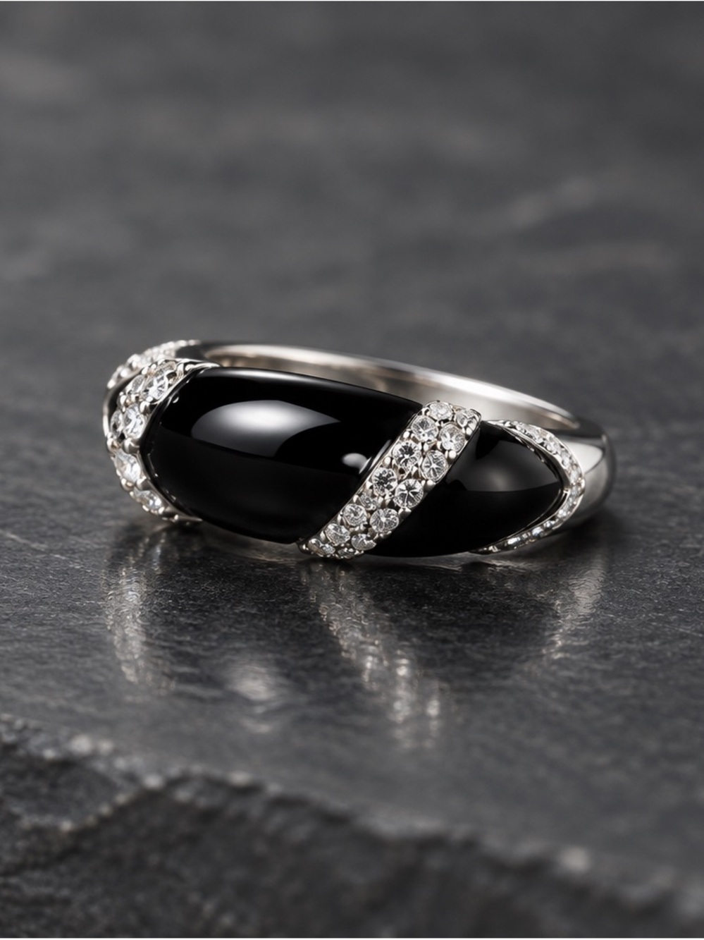 Avon Black Onyx and Crystal Accent Ring
